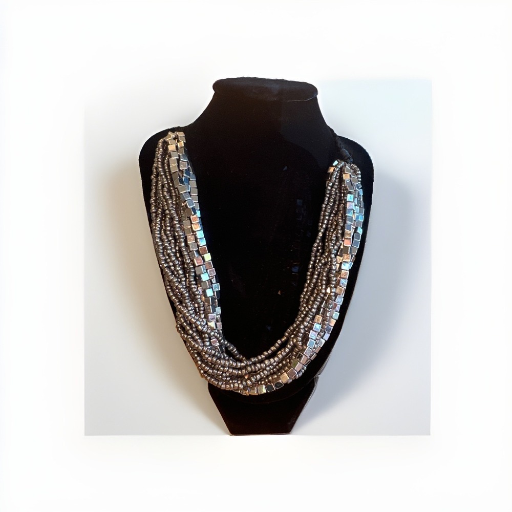 Chico Like Vintage Chunky Multi-Strand Silver Bead Waterfall Bib Necklace